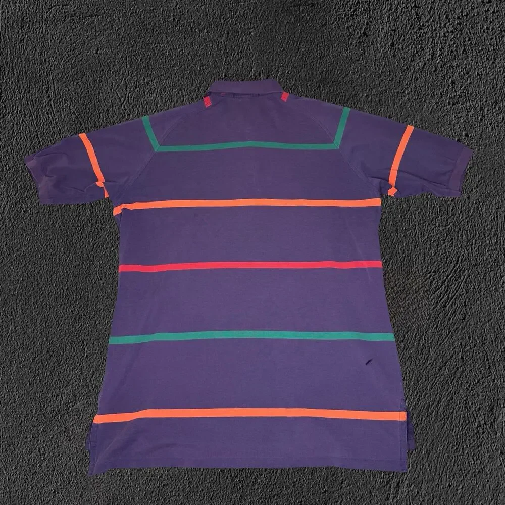 Vintage 90s Polo Ralph Lauren Striped Green/red/orange with blue logo polo